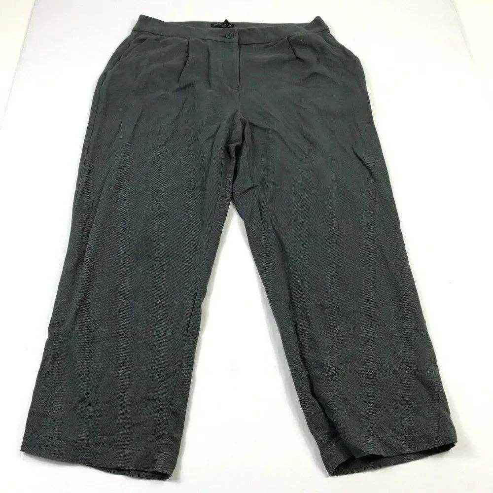 Eileen Fisher Pleated Cropped Pants Gray Casual Workwear Straight Leg Size 8